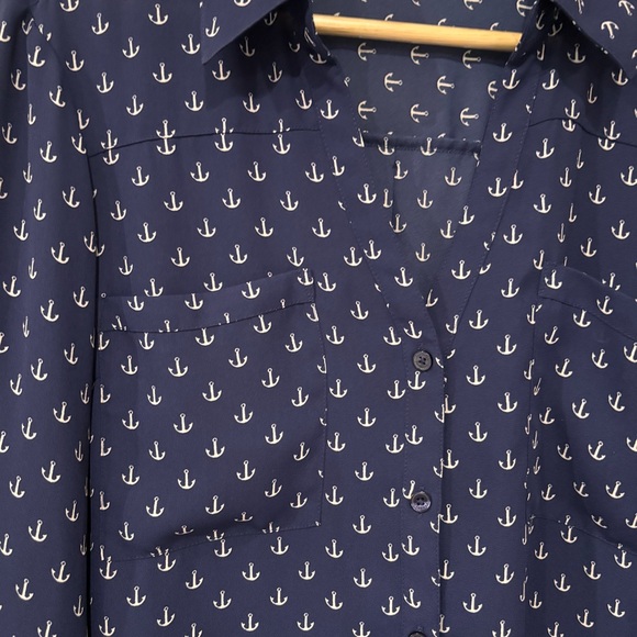 Express Portofino Blue Button Down Shirt Semi Sheer Nautical Anchor Size Large - Picture 4 of 10